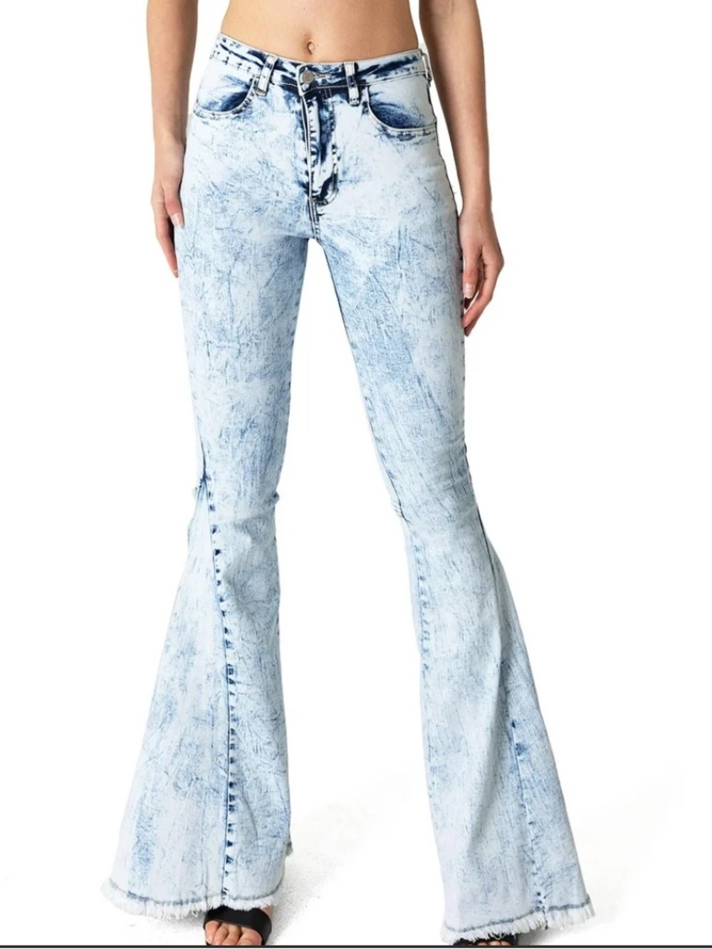 Saints and Hearts Light Wash Flare Jeans - Women's High-Rise Acid Wash